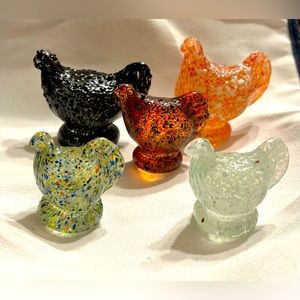 vintage hand blown speckled chickens in the Moreno Italy style. MCM art.